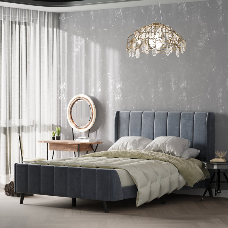 Grey velvet best sale wingback bed